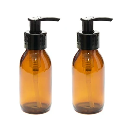 Image of Aura 100ml Amber Syrup Bottles with Black Pumps Pack of 2