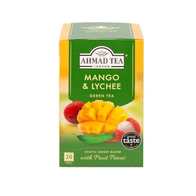 Image of Ahmad Tea Green Mango &amp; Lychee 20 Teabag Sachets 1 Packs