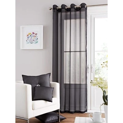 Image of GC GAVENO CAVAILIA Eyelet Swiss Voile Curtain, Luxury Ring Top Drapery Glamorous Fancy Easy Care Window Treatment, Black, 55X86 Inch