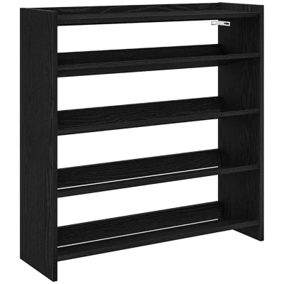 Image of vidaXL Engineered Wood Shoe Rack Black, 80x25x81 cm, Entryway/Hallway Organizer