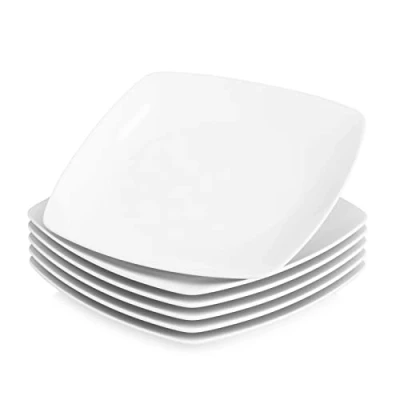 Image of MALACASA, Series Julia, 9.2&quot; Dinner Plates Ivory White Square Porcelain Plate Set, Pack of 6 (23.5 * 23.5 2cm)