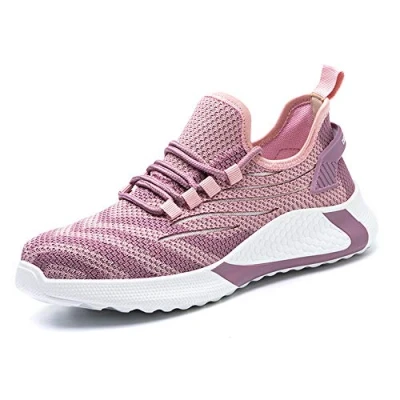 Image of Safety Shoes Trainers Mens Women Lightweight Breathable Work Steel Toe Cap Pink