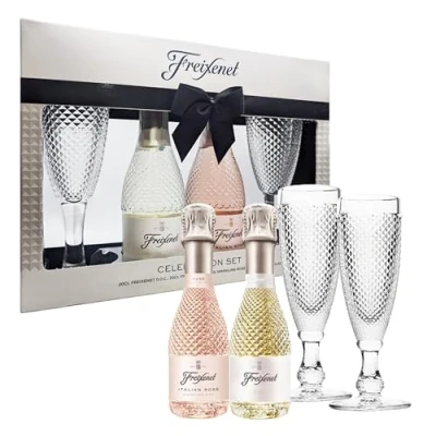 Image of Sparkling Gifts for Couples 2 x 20cl &amp; Rose Gift Set with Flute Glasses. Valentines Day, Weddings