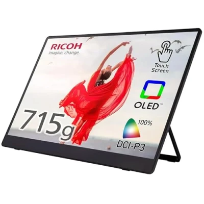 Image of RICOH 150BW Portable Monitor (Wireless), 15.6 Inch, 1920 x 1080P, OLED Technology, USB Type C, Ultra Lightweight w/Touchscreen and 2 Built in Speakers, for Laptop/PC/Phone Usage