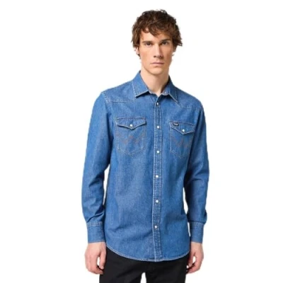 Image of Wrangler Men&#039;s ls Western Shirt, Barrel Blue, M