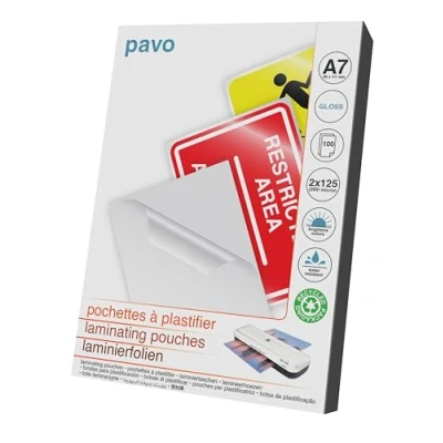 Image of Pavo Laminating Pouches A7 Size 80x111mm, 2x125mic Glossy (Pack of 100)
