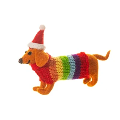 Image of Sass &amp; Belle Felt Sausage Dog With Rainbow Jumper