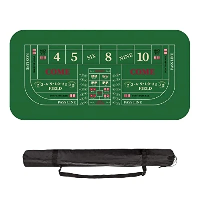 Image of 70&quot; x 35&quot; Portable Professional Casino Craps Tabletop Layout Mat with Carrying Bag, Non Slip Rubber Dice Game Table Top Cover for Parties, Home Entertainment, Night