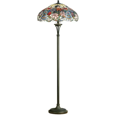 Image of 2 Light Floor Lamp Dark Bronze, Tiffany Glass, E27