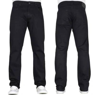 Image of Mens Crosshatch Straight Leg Stretch Classic Regular Fit Essentials Denim Jeans by JEANBASE Black 30W X 32L