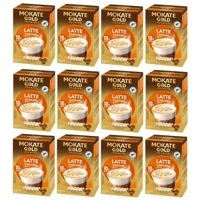 Image of Mokate Gold Premium Caramel Latte Coffee Sachets x10 (Pack of 12, Total 120 Sachets)