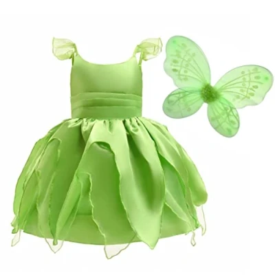 Image of Lito Angels Tinkerbell Fancy Dress Up Costume Green Fairy Outfits with Butterfly Wings for Kids Girls Age 2 4 Years