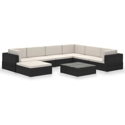 Image of vidaXL Garden Lounge Set 8 Piece with Cushions Outdoor Furniture Terrace Patio Seating Backyard Sofa Seat Poly Rattan Black