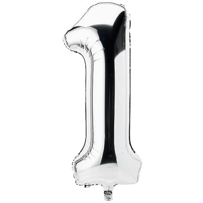 Image of Silver Number 1 Shaped Large Foil Balloon (86cm) Piece Perfect for Birthday Parties and Special Events