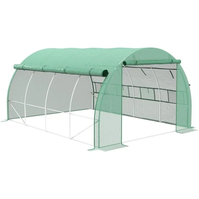 Image of Outsunny 4 x 3 2 m Polytunnel Greenhouse Pollytunnel Tent Steel Frame Green