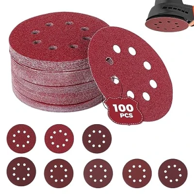 Image of 125mm Sanding Discs,100Pcs Orbital Sander Discs Hook and Loop Pads for Random (100 Pieces 40/60/80/100/120/150/180/240/320/400 Grit)