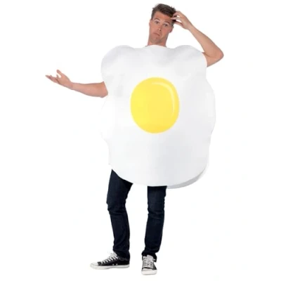 Image of Smiffys Egg Costume, White with Printed Tabard, Funny Fancy Dress, Comedy Dress Up Costumes