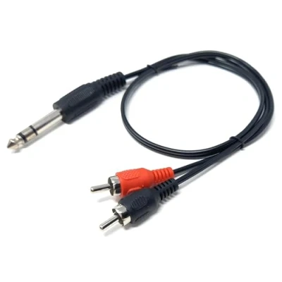 Image of DRUT 50cm 6.35mm Stereo Jack to 2 x RCA Phono Plugs Cable, TRS Audio, 1/4&#039;&#039; Male Y Splitter Lead (0.5m)