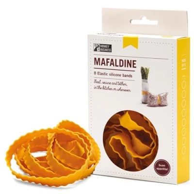 Image of Monkey Business Fun Pasta Shaped Silicone Bands/Set of 8 Super Strong Elastic Bands for Repeated use in The Kitchen and Around Home/They Look Great Don&#039;t Tear! Mafaldine