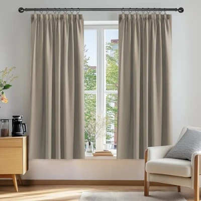 Image of Deconovo Home Decorative Pencil Pleat Curtains Thermal Insulated Blackout for Living Room 46x54 Inch Khaki 2 Panels