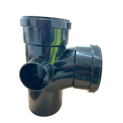 Image of 110MM Black Soil Waste Pipe and Ring Seal Fittings Push Fit Swept Tee with Two Boss Adaptors