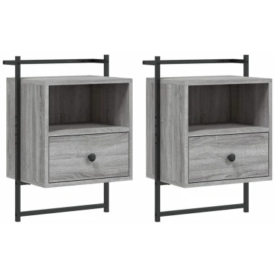 Image of vidaXL Bedside Cabinets Wall mounted 2 pcs Grey Sonoma 40x30x61 cm Engineered Wood