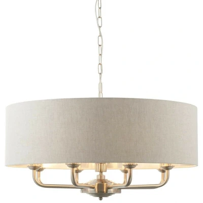 Image of Highclere Single Shade Pendant Ceiling Lamp, Brushed Chrome Plate, Natural Linen