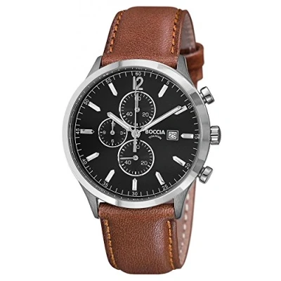Image of Boccia Men&#039;s Chronograph Quartz Watch with Leather Strap 3753 04