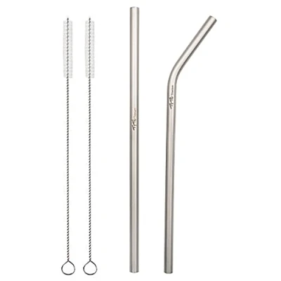 Image of TiTo Titanium Straw Supper Strong and Ultralight Drinking with Cleaning Brush Dia 7mm X 0.4mm Bent Straight Two Shape Alloy (Pack of 2) (1 &amp; 1 Bent)