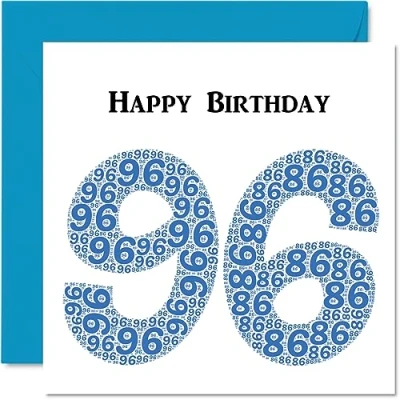 Image of Fun 96th Birthday Cards for Men Shapecloud Happy Card Great Grandad Grandpa Nanny Grandma Nan Gran Granny Dad Mum, 145mm x Greeting Cards,