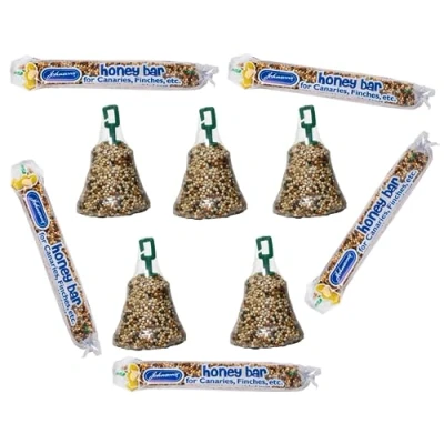 Image of JOHNSONS CANARY HONEY BAR &amp; SEED BELLS MIXED VARIETY BIRD TREATS 5 OF EACH PACK