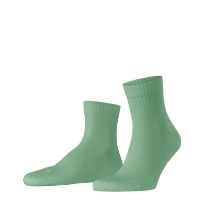 Image of FALKE Unisex Run U SSO Cotton Plain 1 Pair Socks, Green (Nettle 7447) ribbed shaft, 2.5 3.5