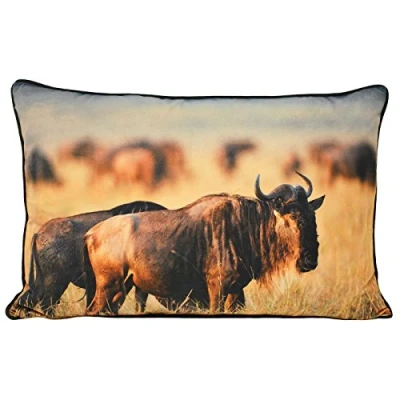 Image of Paoletti Wildebeest Photographic Print Piped Cushion Cover Tan One Size
