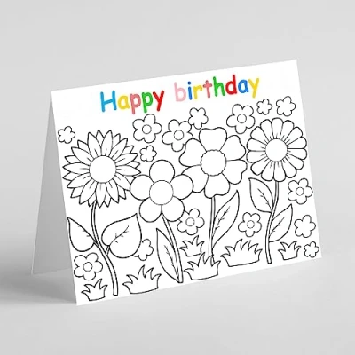 Image of Beebooh cards colouring in card with flowers birthday
