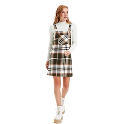 Image of Trendyol Women Young Mini A line Fitted Woven Dress Brown