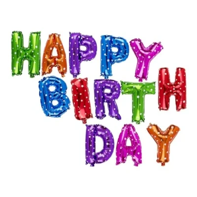Image of Colourful foil balloon set, Happy Birthday, ca. 40 cm, refillable, set of 13 in polybag with header card