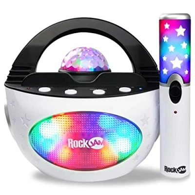 Image of RockJam K Pop Rechargeable Wireless 10 watt Bluetooth Karaoke Machine with Led Disco Light &amp; Microphone, Black