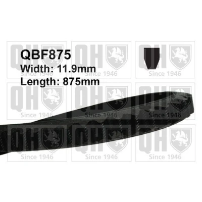 Image of 6107712, 6146161, 83HF6C301AA, 84HF6C301BA V Belt QUINTON HAZELL QBF875 11,9mm 875mm FORD: Sierra Mk2 Estate
