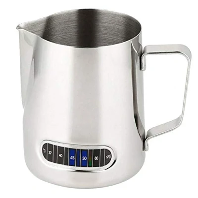 Image of Milk Jug Stainless Steel Frothing Pitcher with Thermometer Large 600ml for Coffee Machine Anti Scald Easy to Clean