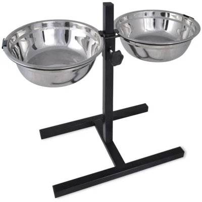 Image of vidaXL Adjustable Double Diner Pet Dog Feeding Stand &amp; 2 x 4.1L Stainless Steel Bowls