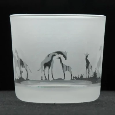 Image of Animo Glass Votive Tea Light Candle Holder, Frosted Etched Holders with Giraffe Design Clear Tealight Holder Birthday Gift Home Decor Safari