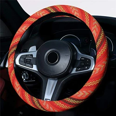 Image of Istn 2018 Ethnic Style Coarse Flax Cloth Automotive Steering Wheel Cover Anti Slip and Sweat Absorption Auto Car Wrap (J, 15&#039;&#039;(fit for mostly cars))