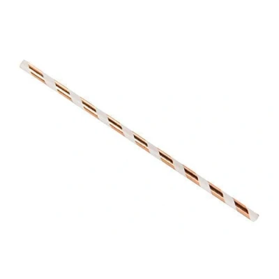 Image of We Can Source It Ltd Bronze Gold &amp; White Striped Paper Straws Biodegradable for Cocktails, Tumblers Drinking, Birthday Party, Christmas Party 8inch/200mm 250pc (1 Box)