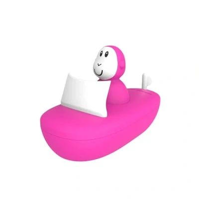 Image of Matchstick Monkey, Bathtime Boat Set, Antimicrobial Baby Bath Toy, Easy To Grip, Sensory Learning Set (1 Wobbler + 1 Boat), 12 Months Old+, No Holes, Mould, Pink