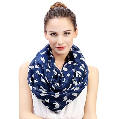 Image of Lina &amp; Lily Rabbit Bunny Print Lightweight Snood Scarf (Navy blue)