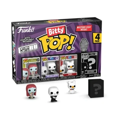 Image of Funko Bitty Pop! the Nightmare Before Christmas Sally 4PK Sally, Jack Skellington, Zero and A Surprise Mystery Mini Figure 0.9 Inch (2.2 Cm) Collectable Stackable Display Shelf Included