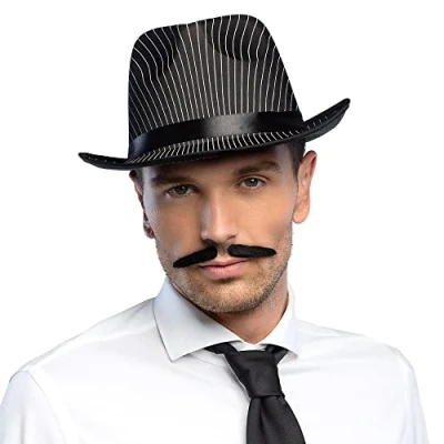 Image of Boland 1920s Gangster Spiv Moustache, Self Adhesive, Stick On Tash, 20s, Fake Fancy Dress Accessory, Black (Black)