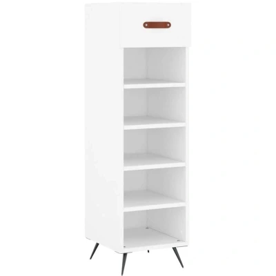 Image of vidaXL Shoe Cabinet in White Engineered Wood Stand with Drawer and Open Compartments Versatile for Living Room, Hallway, Bedroom Decorative Practical Storage Solution