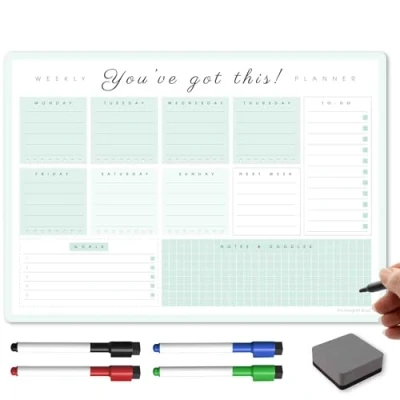 Image of TMS A3 Weekly Planner Whiteboard Magnetic Calendar for Fridge and Dry Wipe Pens Meal or Family Kitchen (Mint, YGT)