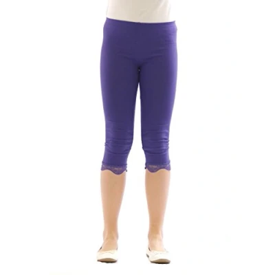 Image of YESET Girl Kids Leggings Trousers Capri 3/4 Short with Lace Cotton Violet, 116 cm